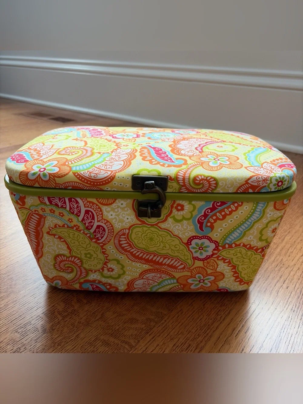 Vintage Dritz St. Jane Sewing Basket Box Paisley Print with Tray Retro Y2K Boho